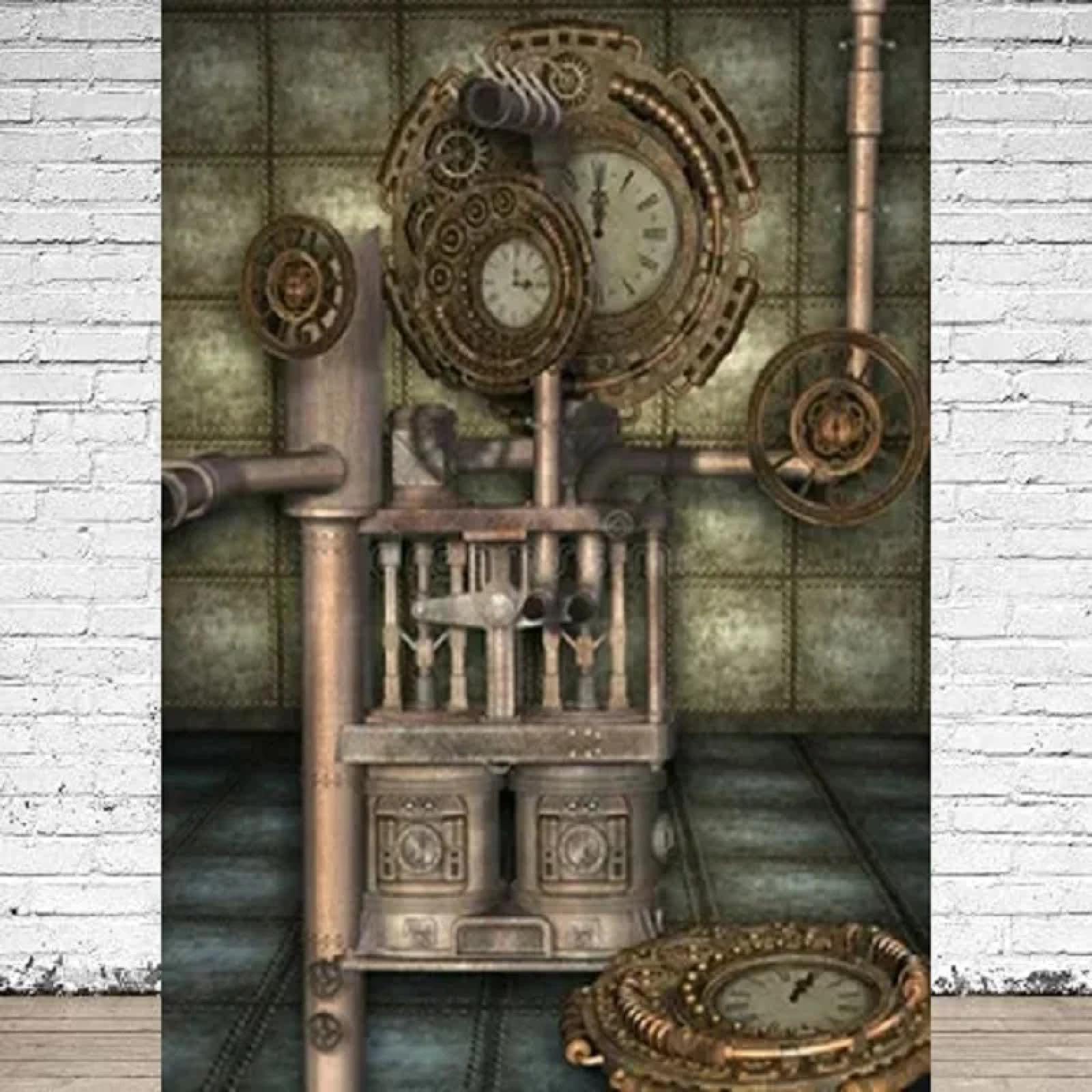 Fotografie Hintergrund Antik Vintage Industriezahnrad Metalluhr Altes Rad Hintergrund Dampfmaschine Nostalgie Party 350x240CM