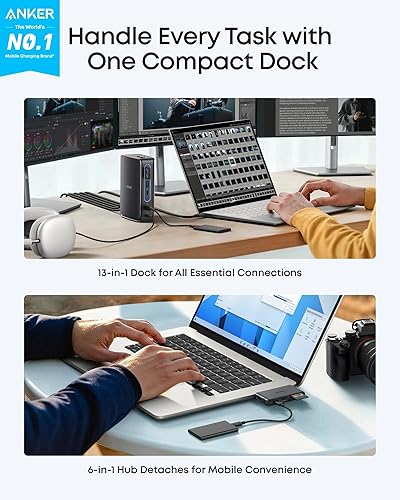 Miniatura 2 de Anker Estación de acoplamiento para portátil Nano con hub desmontable, 13 en 1 USB-C Triple Display Dock con 2 HDMI+1 DP, 10 Gbps USB-C, 3 USB-A,