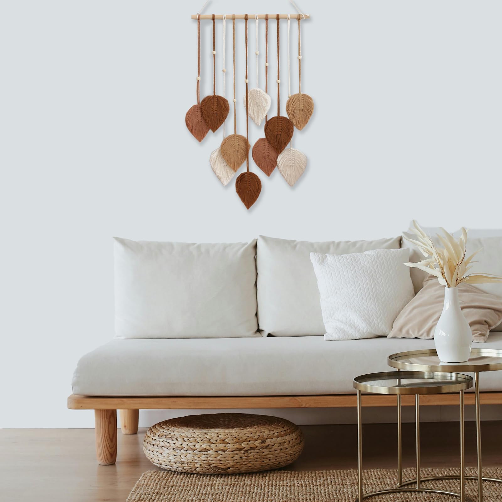 Macramé Tenture Murale,Deco Murale Boheme Macramé Tenture,Gland Fait Main Feuille Tapisserie Pour Le Salon, La Chambre, Le Mariage, La Décoration De Vacances (Brun