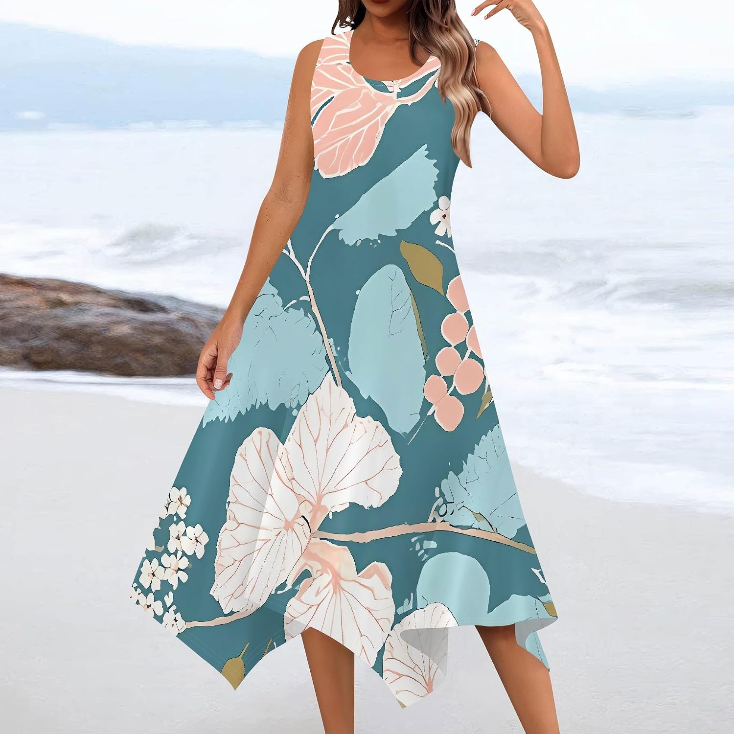 2025 Summer Flower Pattern Sexy Sleeveless Round Neck Colorful Knee Length Maxi Dress African Wedding Guest Dresses for Women
