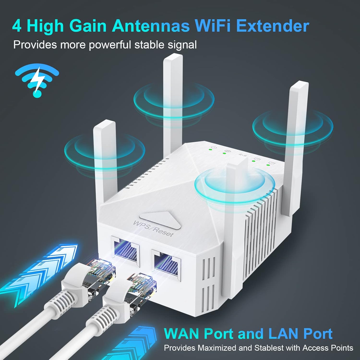 Diagram showing three application modes: AP Mode, Repeater Mode, and Router Mode, with corresponding network setups.