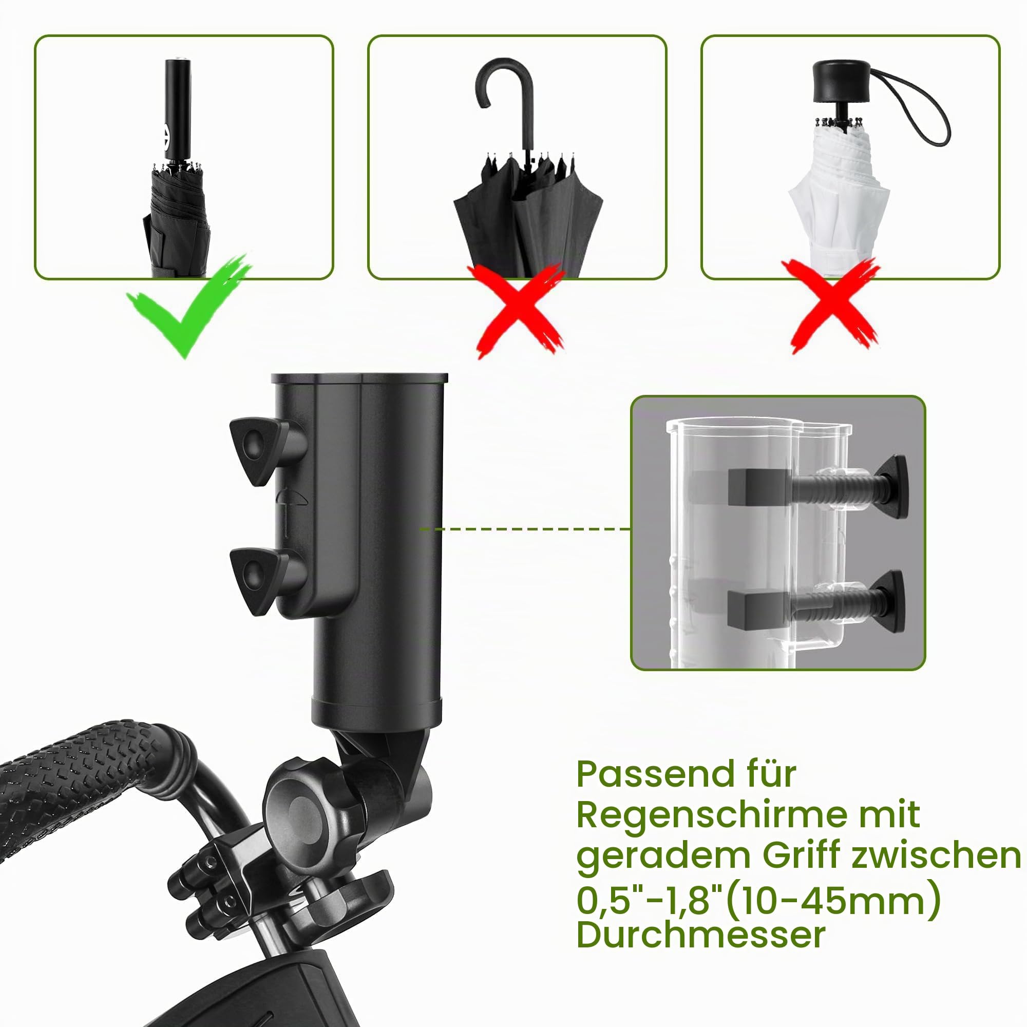 10L0L Golfwagen-Sonnenschirmhalter für Golfschubkarre/Motocaddy/Powakaddy/Kinderwagen/Rollstuhl/Strandstuhl, strapazierfähiger, Verstellbarer Golfschirm mit Aluminiumlegierungsbasis