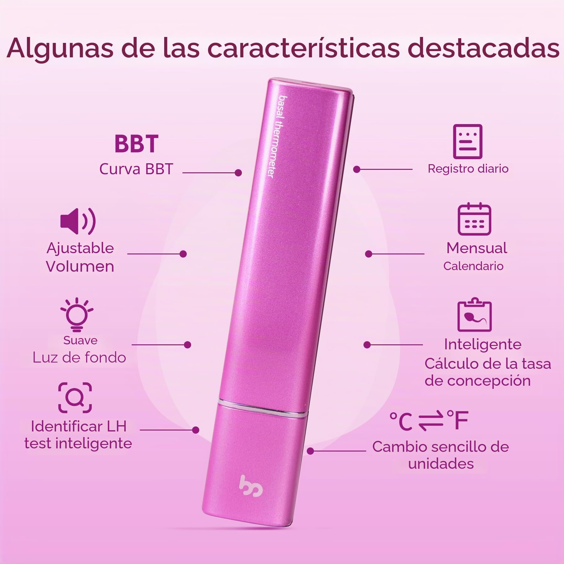 Femometer Vinca II Termómetro basal digital Bluetooth con aplicación inteligente (iOS y Android) para control del ciclo y ovulación