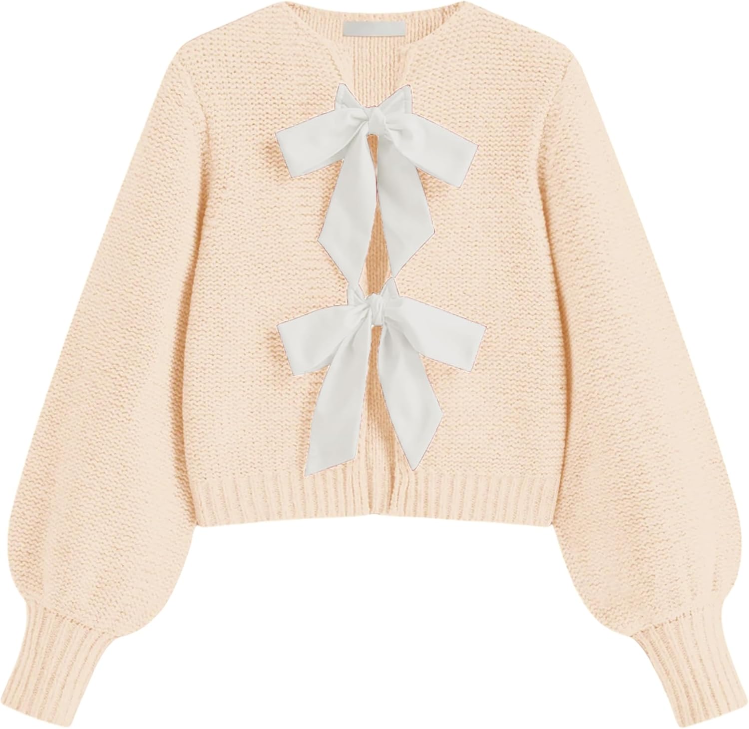 Lianlive Women's Bow Tie Front Cardigan Sweater Long Sleeve Knit Sweaters Top Open Front Chunky Coat Knitwear