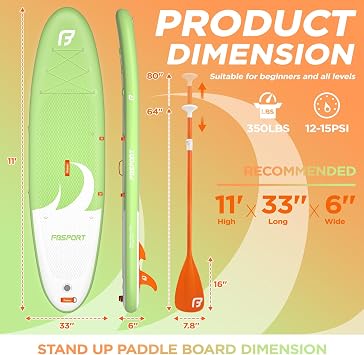 FBSPORT SUP Inflatable Stand Up Paddle Board,11 feet long 6 Thick Blow Up Paddle Board with Adjustable Paddle, Backpack, Pump & Removable Fin - Surfboard for Lakes, Rivers & Sea