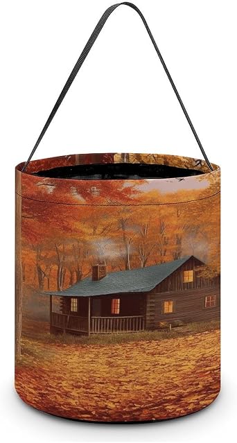 Candy Basket, Autumn Woods Cabin Printed Candy Basket,trick Or Treat Handbag,portable Candy Basket