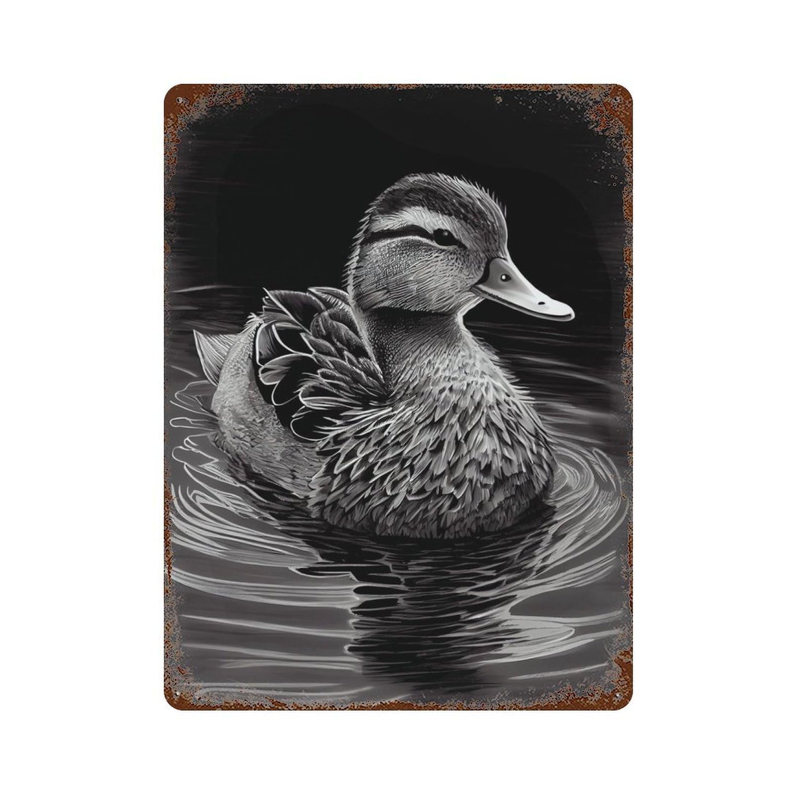 Duck Drawing Animal Vintage Rust Metal Sign 15.7"x11.8", Farmhouse Wall Decor for Garage, Pub Or Kitchen