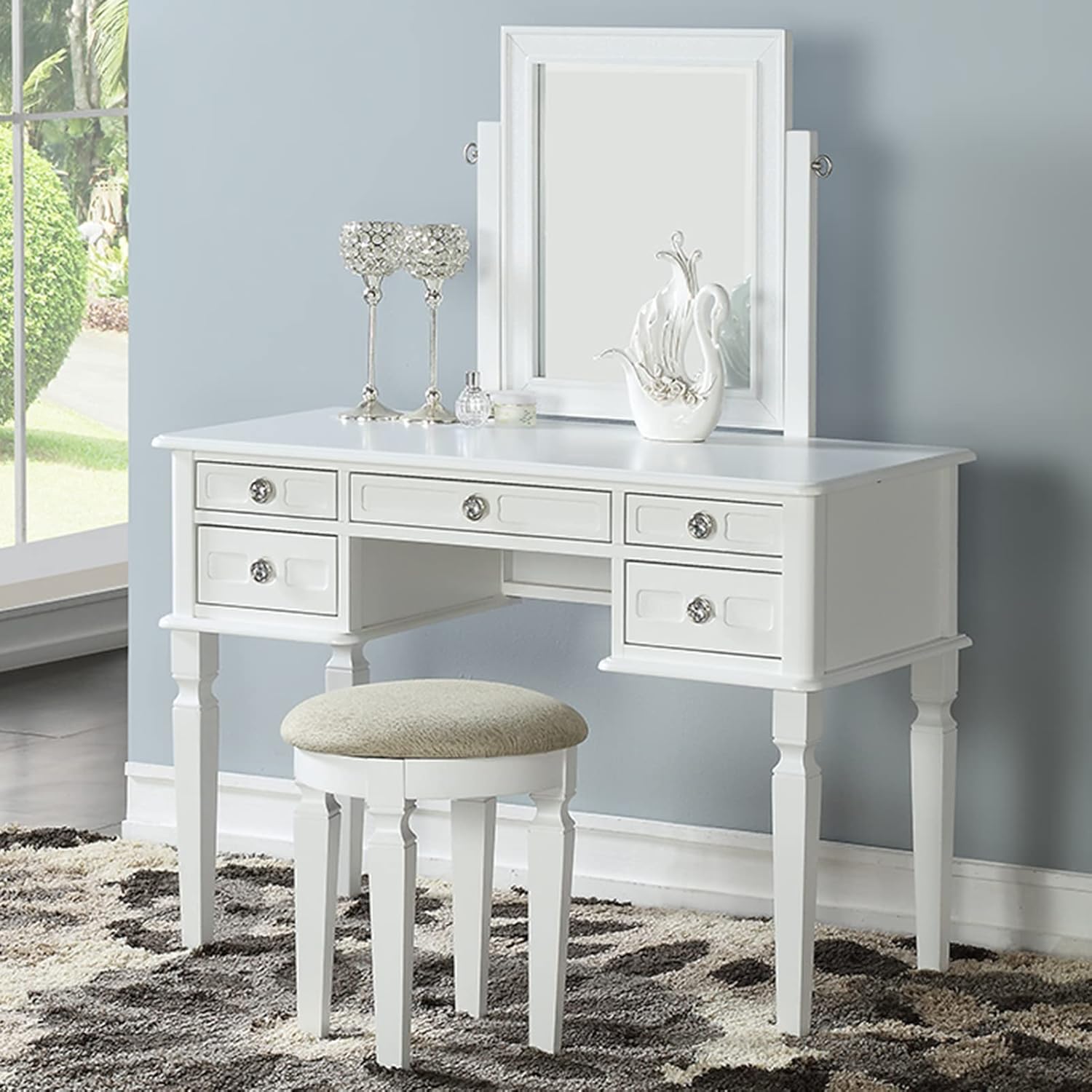 Ymlpre Makeup Vanity Table Set, Makeup Table and Stool with