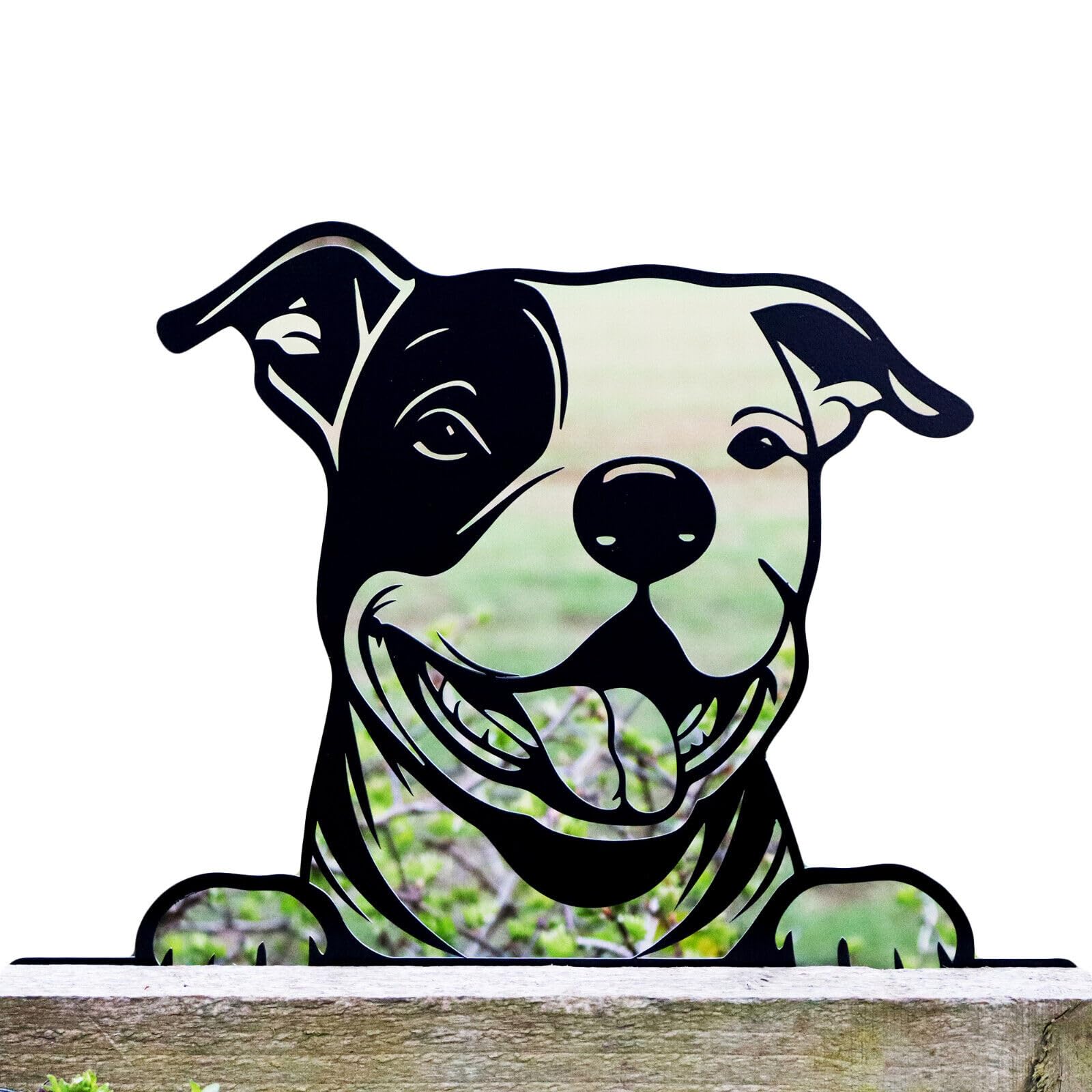 Darthome Black Peeking Staffie Fence Topper 32Cm Metal Staffordshire Bull Terrier Garden Decor