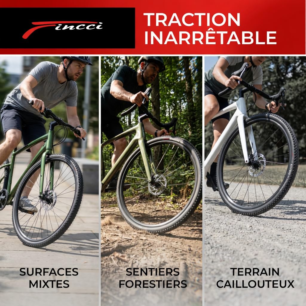 Fincci Żwirowe opony 700 x 40c – para składanych opon 700c, 71 x 4 cm z nylonowym zabezpieczeniem przed przebiciem 1 mm, opona 42-622 do kół 71.1 cm z 60 TPI do rowerów elektrycznych, hybrydowych