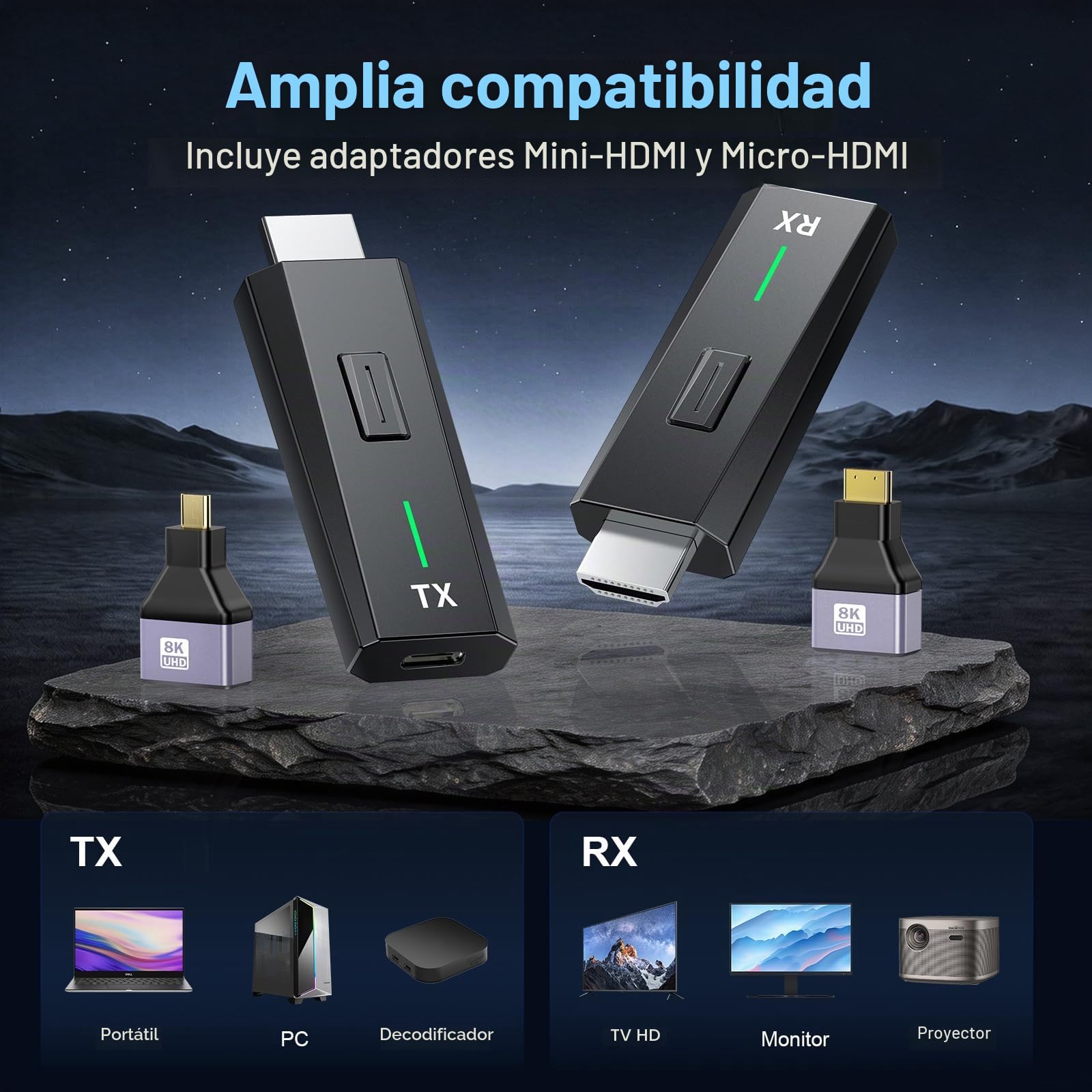Transmisor y Receptor HDMI Inalámbrico 1080P, Doble Banda 2.4G/5G HDMI Wireless, para Transmisión de Video y Audio Desde PC/Portátil/TV-Box a Monitor/TV/Proyector, Plug and Play