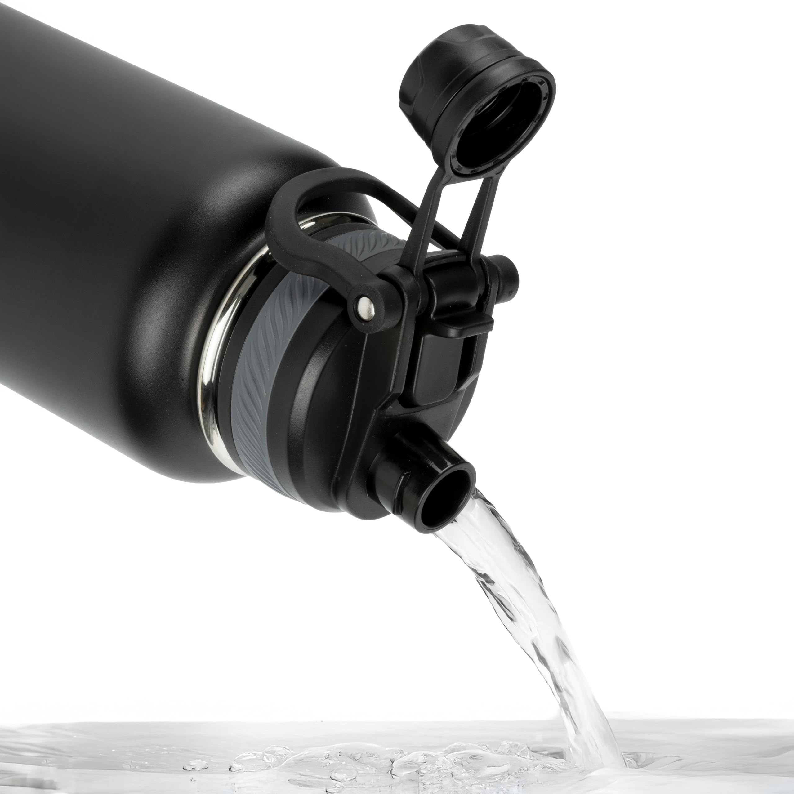 1L Edelstahl Thermoflasche, Doppelwandig Vakuumisoliert, Trinkflasche mit Schraubverschluss und Strohhalm, Schwarz/Weiß, für Outdoor und Alltag