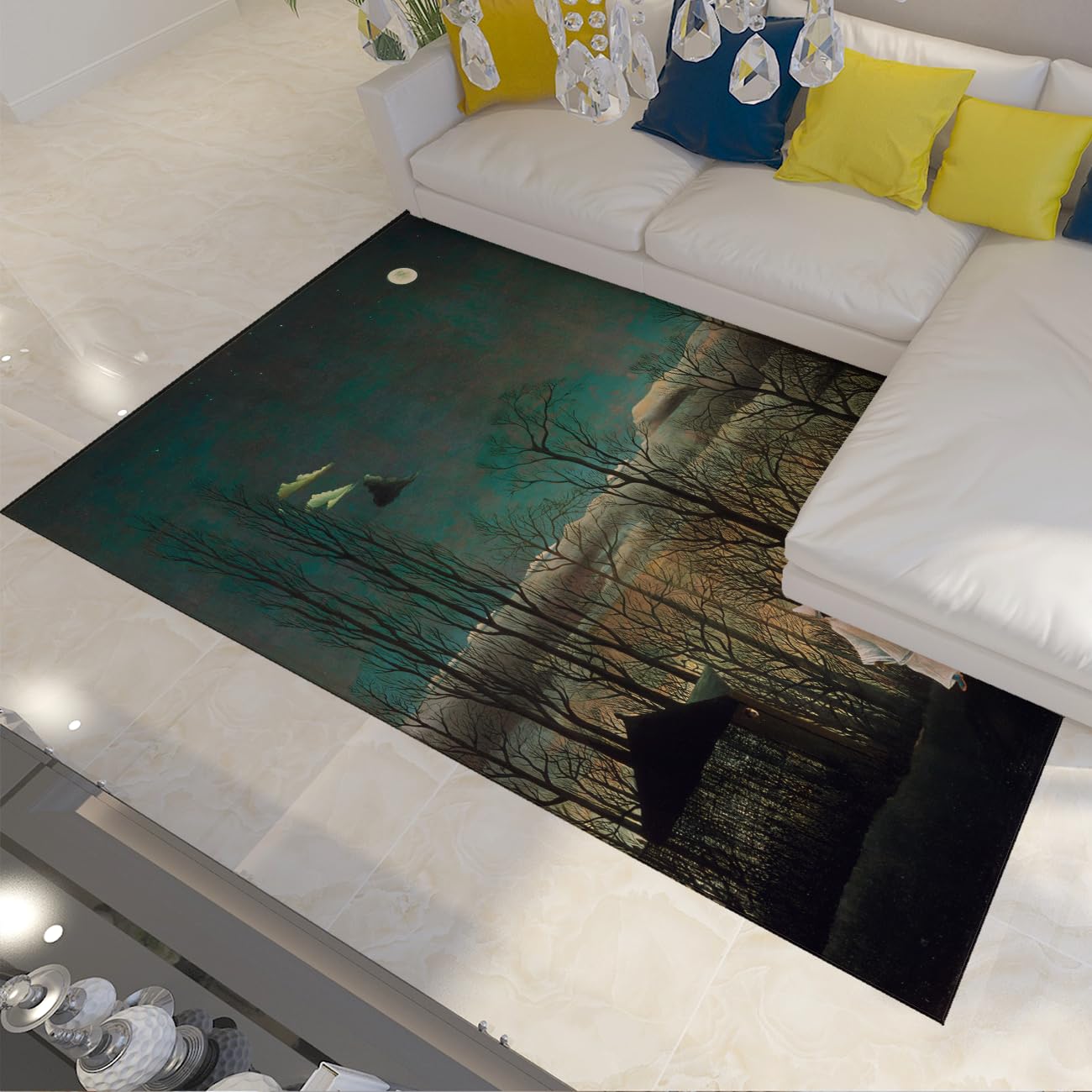 Tapis 200x300cm Forêt Sombre Vintage Grande à Poils Courts