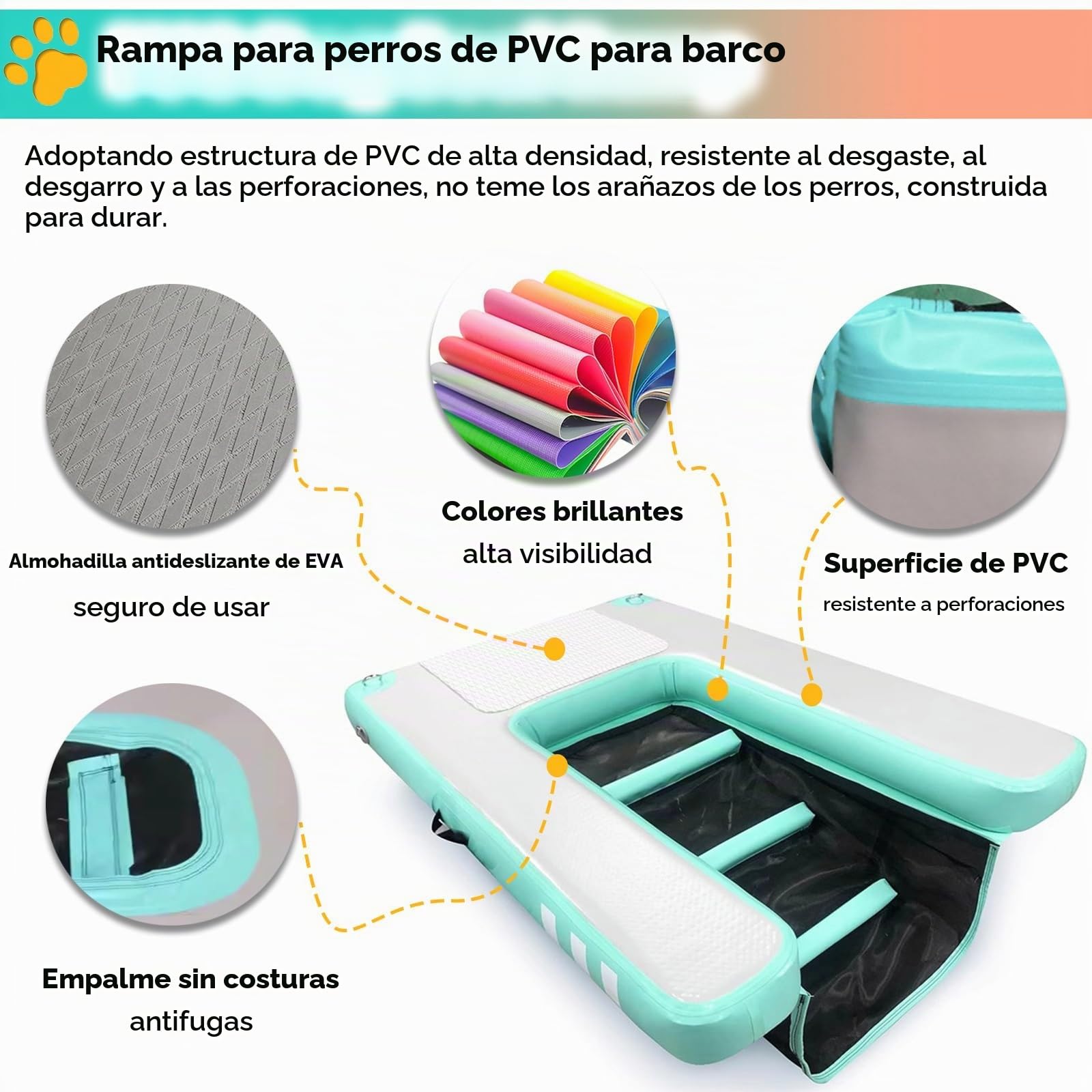 rampa de agua para perros Rampa plegable para piscina para perros, pequeña, Hasta 60 kg Inflable Pontón para perros Plataforma de muelle, Reutilizable Escalera de agua para rampa para mascotas Para ba