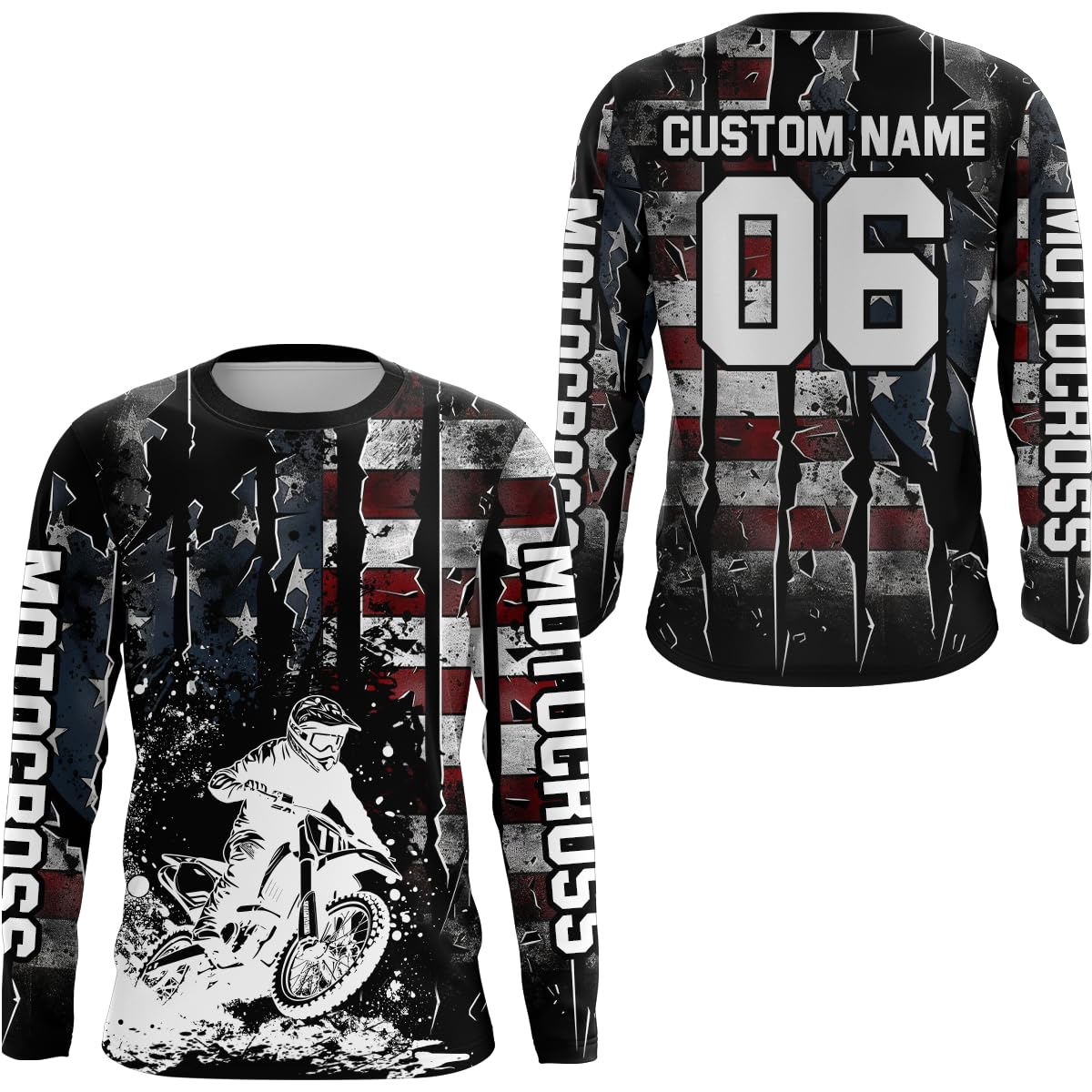 American Flag Motocross Jersey UPF30+ Kid Men Women Custom Dirt Bike Shirt Extreme Motorcycle Racing Jersey Long Sleeves (US, Alpha, Small, 5X-Large, Regular, Regular, Style 1)