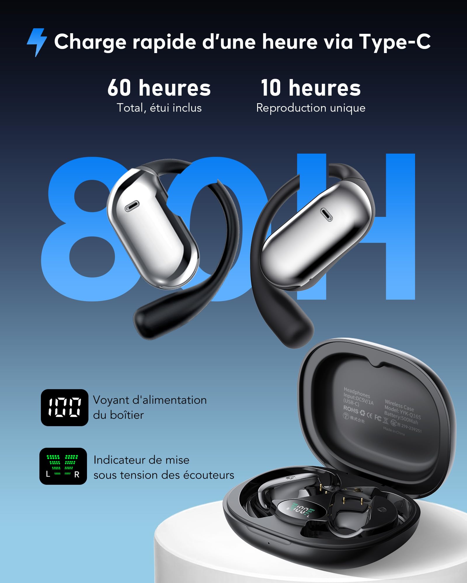 AI Ecouteur Traducteur Instantané Bluetooth 6.1, 3 en 1 198 Langues 8 Modes Traduction avec APP, 80H Oreillette Noir