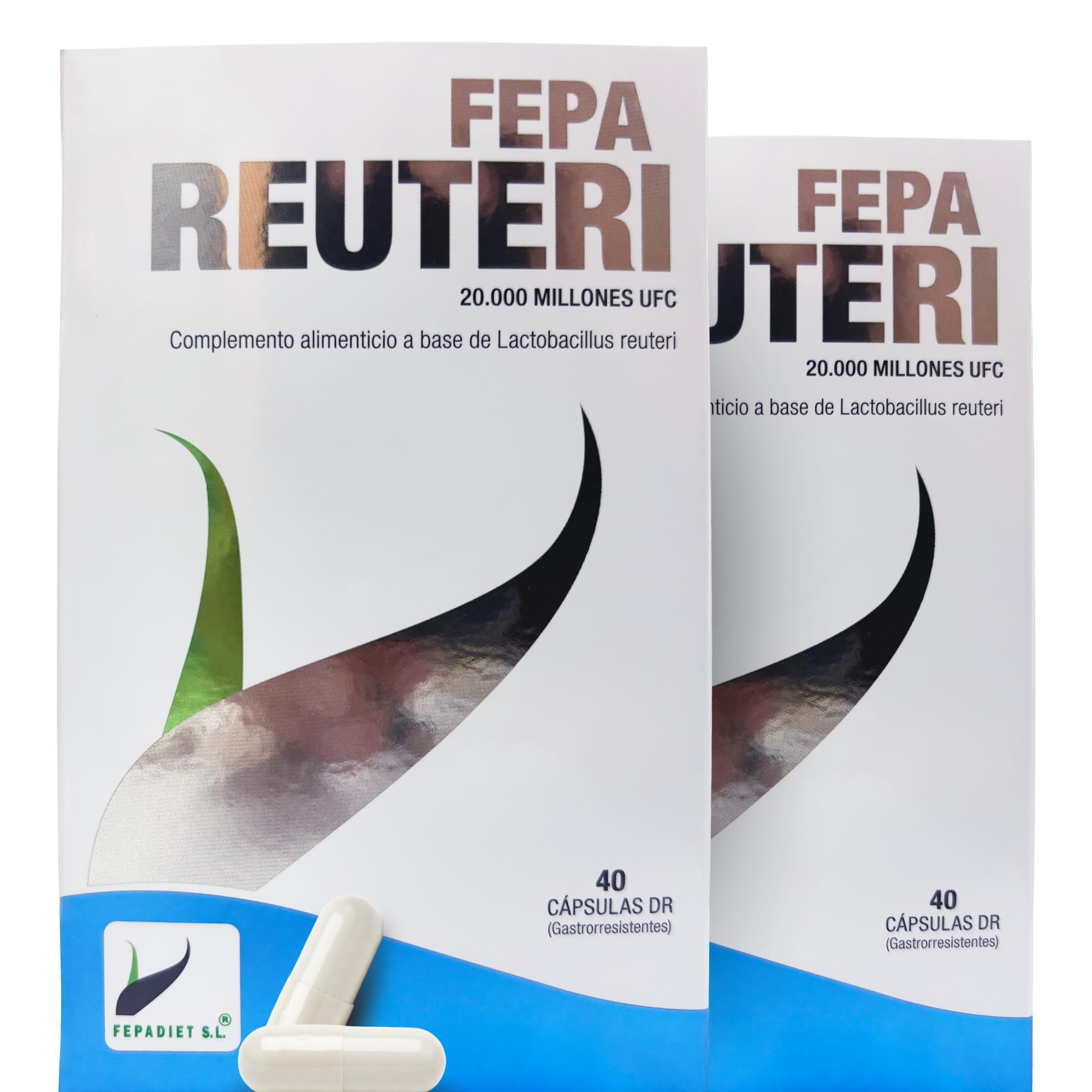 FEPA Reuteri 40 Cápsulas con Lactobacillus Reuteri Pack de 2 – Complemento Alimenticio con Probiótico - Apoyo Nutricional del Equilibrio de la Flora Intestinal y Función Inmunitaria – Fepadiet