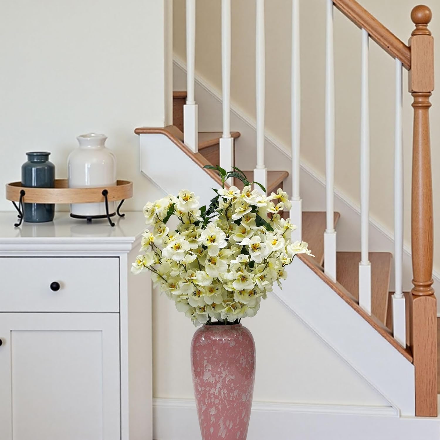 Artificial Flower Stems Bundle, White and Green, for Indoor Outdoor Home Decor (12, White)