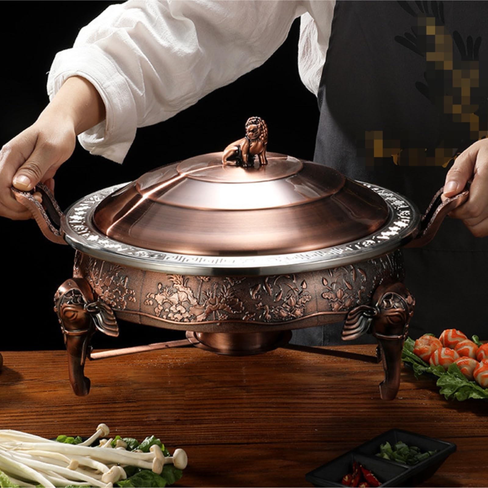 Zestaw naczyń kuchennych w formie bufetu ze stali nierdzewnej z gorącym garnkiem, wytłoczony w stylu retro(Ancient Bronze)