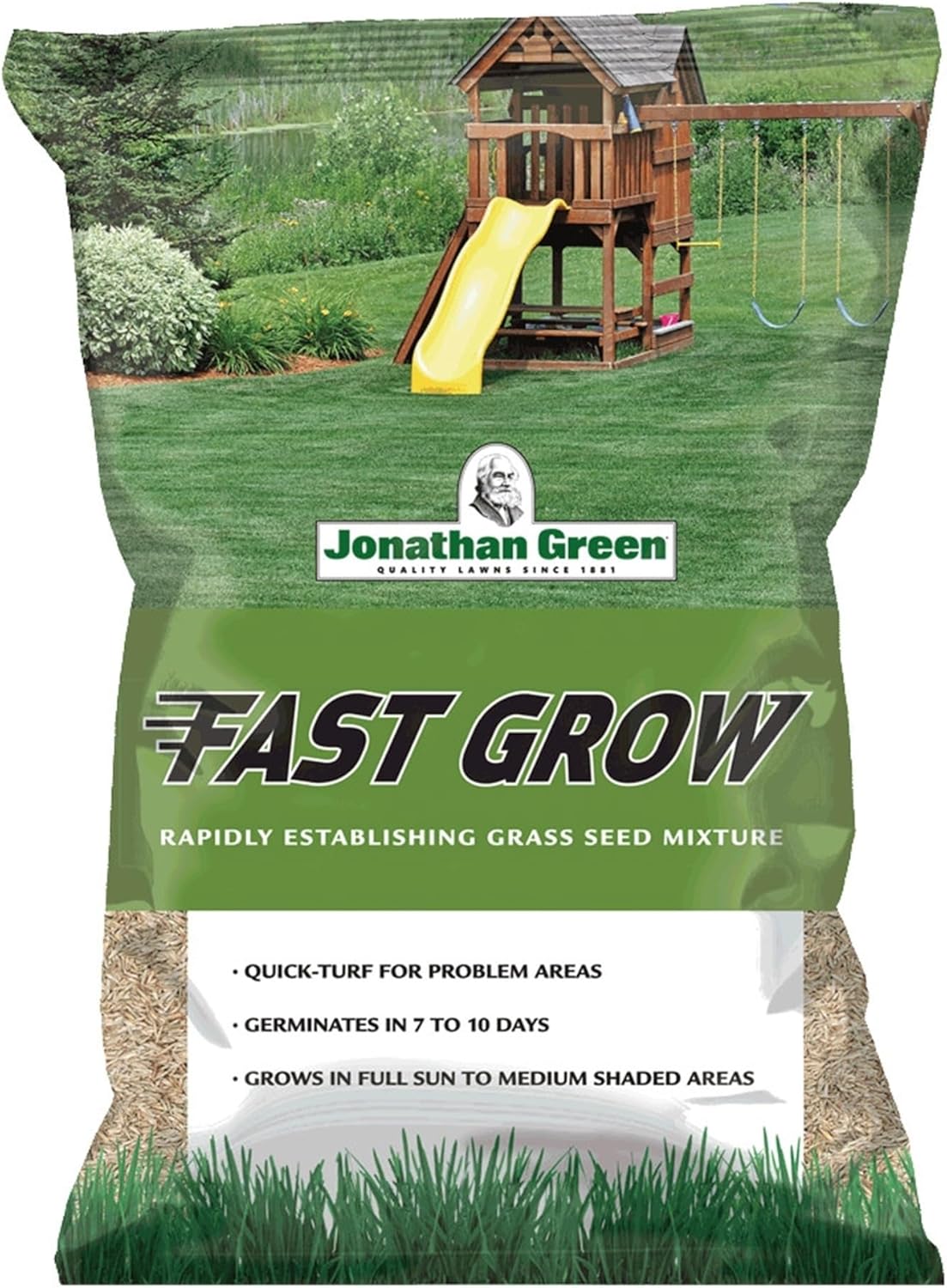 Jonathan Green Fast Grow Grass Seed 3 lb - Germinates 7-14 Days, Covers 1500 Sq Ft Sun & Shade Turf