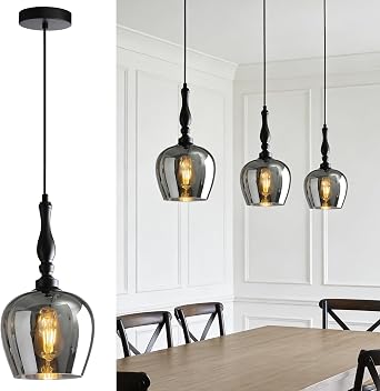 Black Pendant Lights Kitchen Island Mirror Smoke Grey Glass Hanging Lamp