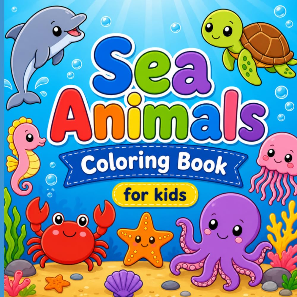 Sea Animals Coloring Book for Kids Ages 3–8: Fun & Easy Ocean Creatures Coloring Pages | Cute Underwater Animals for Toddlers and Preschoolers