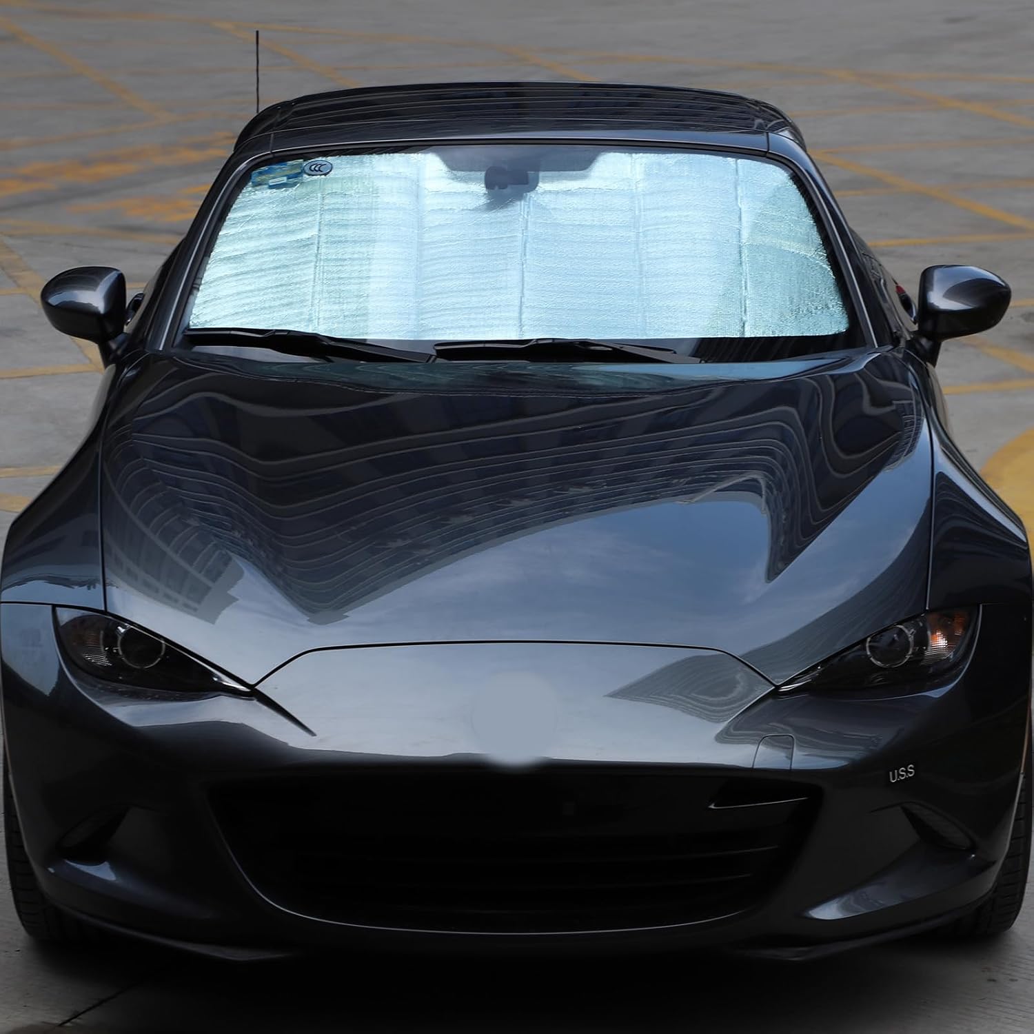 Windshield Sunshade for Mazda MX-5 Miata 2016-2025 Front Window Sun Shade Foldable Reflective Sun Visor Custom Sunscreen UV Blocker Privacy Protector HeatShield Keep Your Car Cooler (Silver)