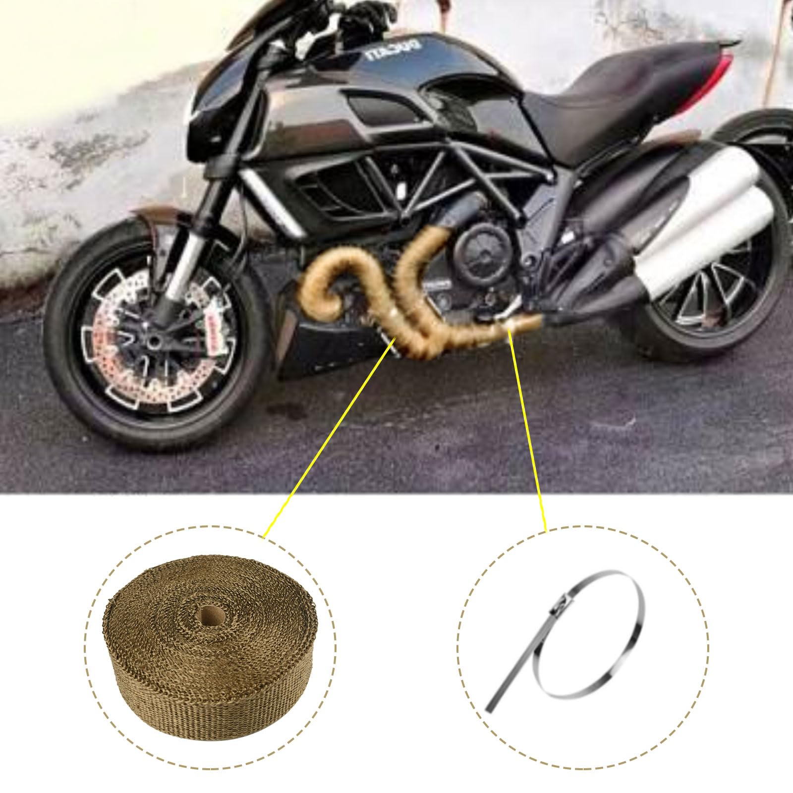 Nastro Termico Isolante 15m X 5cm - Fibra Di Vetro Per Scarichi Moto, Con Fascette Acciaio Inox - Foto 4