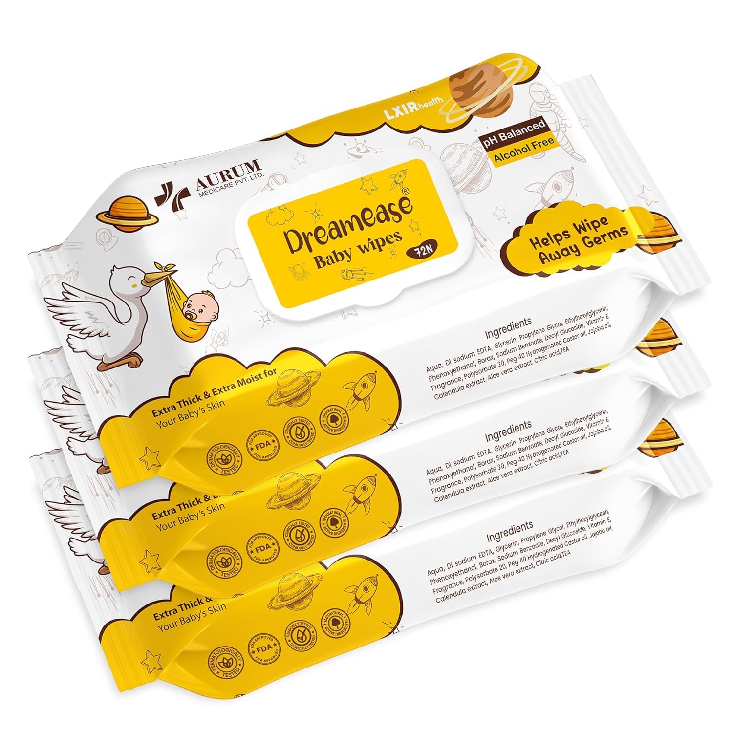 Dreamease Baby Wipes, pH Balanced, Alcohol Free, 99% Pure Water and Soft Cotton, Extra Thick and Moist, 320 Count