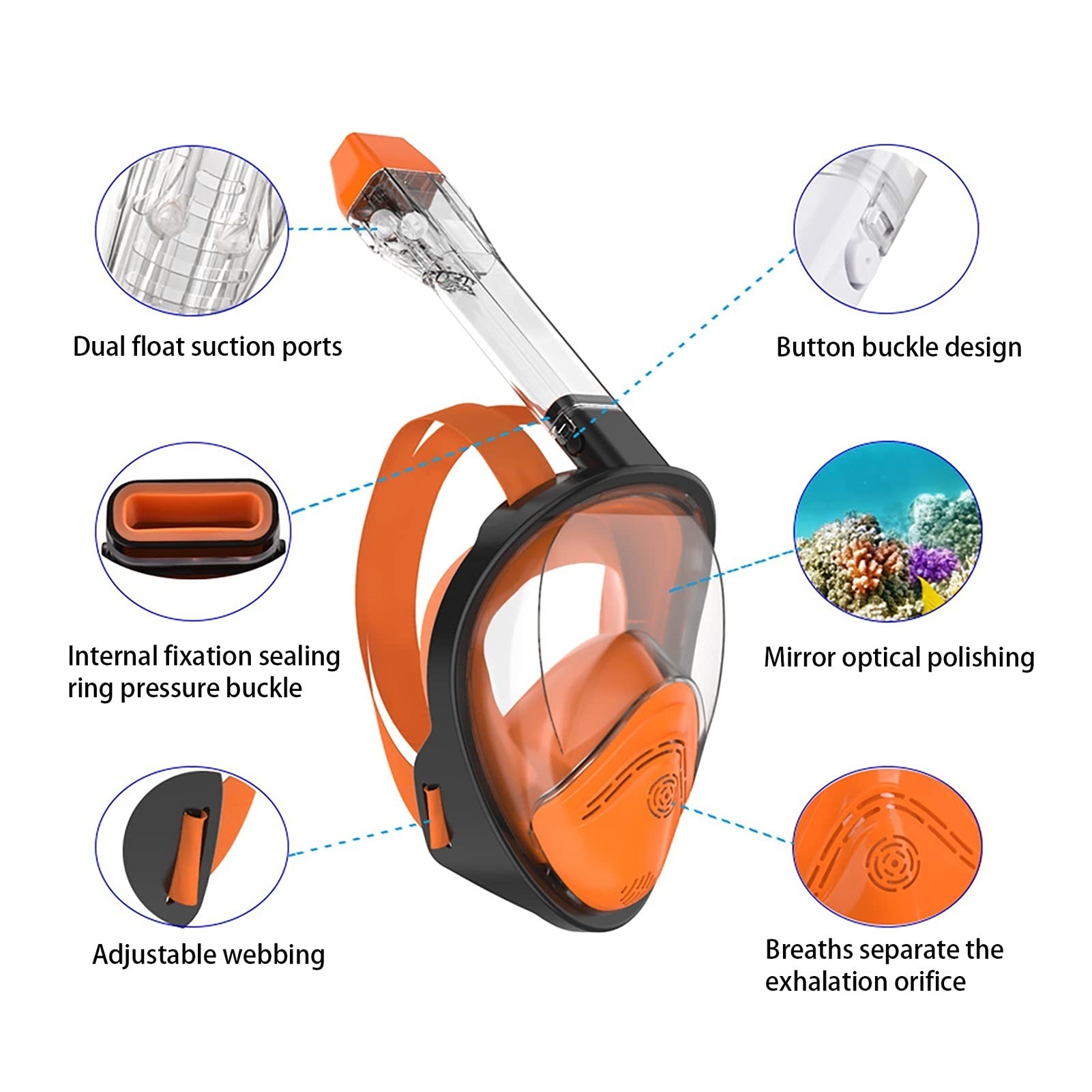 Maschera Subacquea per Bambini, Snorkeling, Nuoto, Allenamento, Occhiali integrali antiappannamento, grandangolari, Maschere subacquee (Grande x)