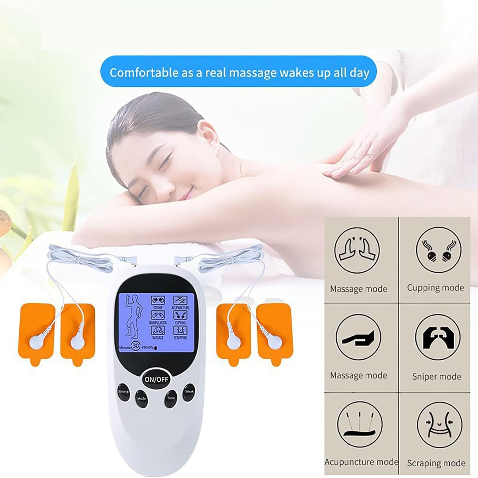 Unidad De Estimulador Muscular, Máquina De Estimulador Muscular Electrónico Con Pantalla LCD, 6 Modos De Masaje Y Reemplazo De 4 Almohadillas, Ajuste De Modos De 10 Niveles, Para Aliviar El Dolor