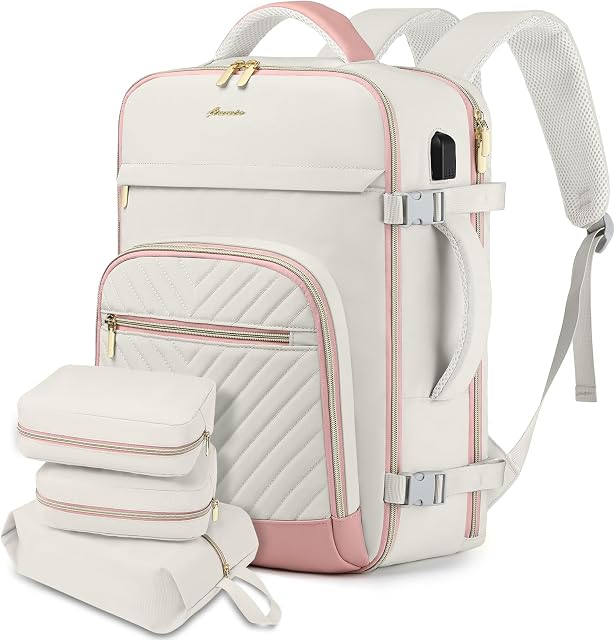 Large Carry On Travel Backpack: Flight Approved 40L Waterproof Personal Item Daypack for Women Weekender Bag fit 17inch Laptop Luggage Backpack Traveling Business with USB Port and 3 Packing Cubes