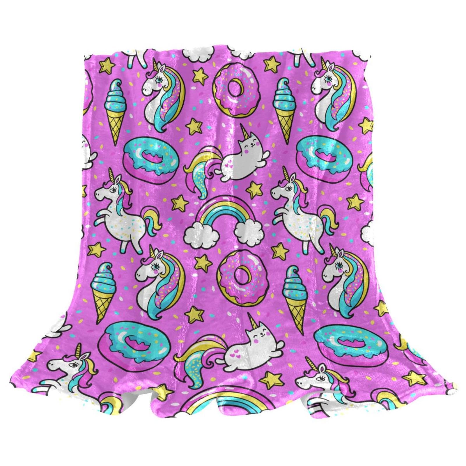 Jeté de canapé couverture polaire licorne violette 150x100cm plaid microfibre chaud et doux