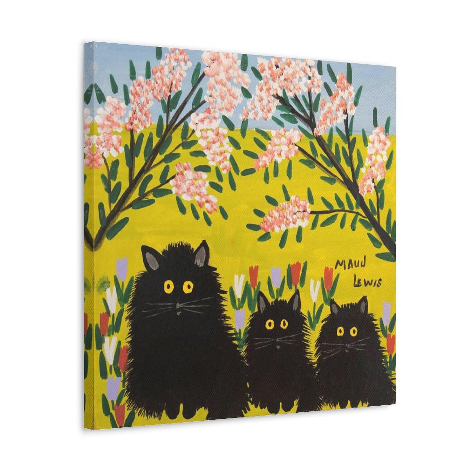 NgAnoh Three Black Cats -3 by Maud Lewis Canvas Printed Poster Picture Print Canvas Wall Paint Arts Decor Modern Home Artworks Gift Idea 12x12inch(30x30cm)