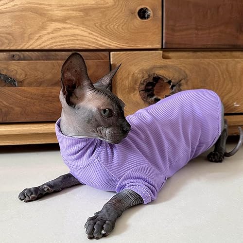 Miniatura 2 de Sphynx - Camisa de algodón de cuello alto para gatos, camisetas de gatito con mangas, pijama para gato, overol para Sphynx Cornish Rex, Devon Rex,