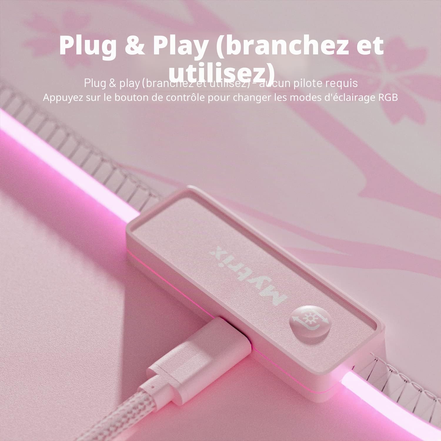 Mytrix RGB Tapis de Souris Rose XXL 800x300mm, 14 Modes d'éclairage, Tapis de Clavier Étanche, Base en Caoutchouc Antidérapant, Grand Tapis de Bureau Étendu, Sakura en Fleur de Cerisier Mignon