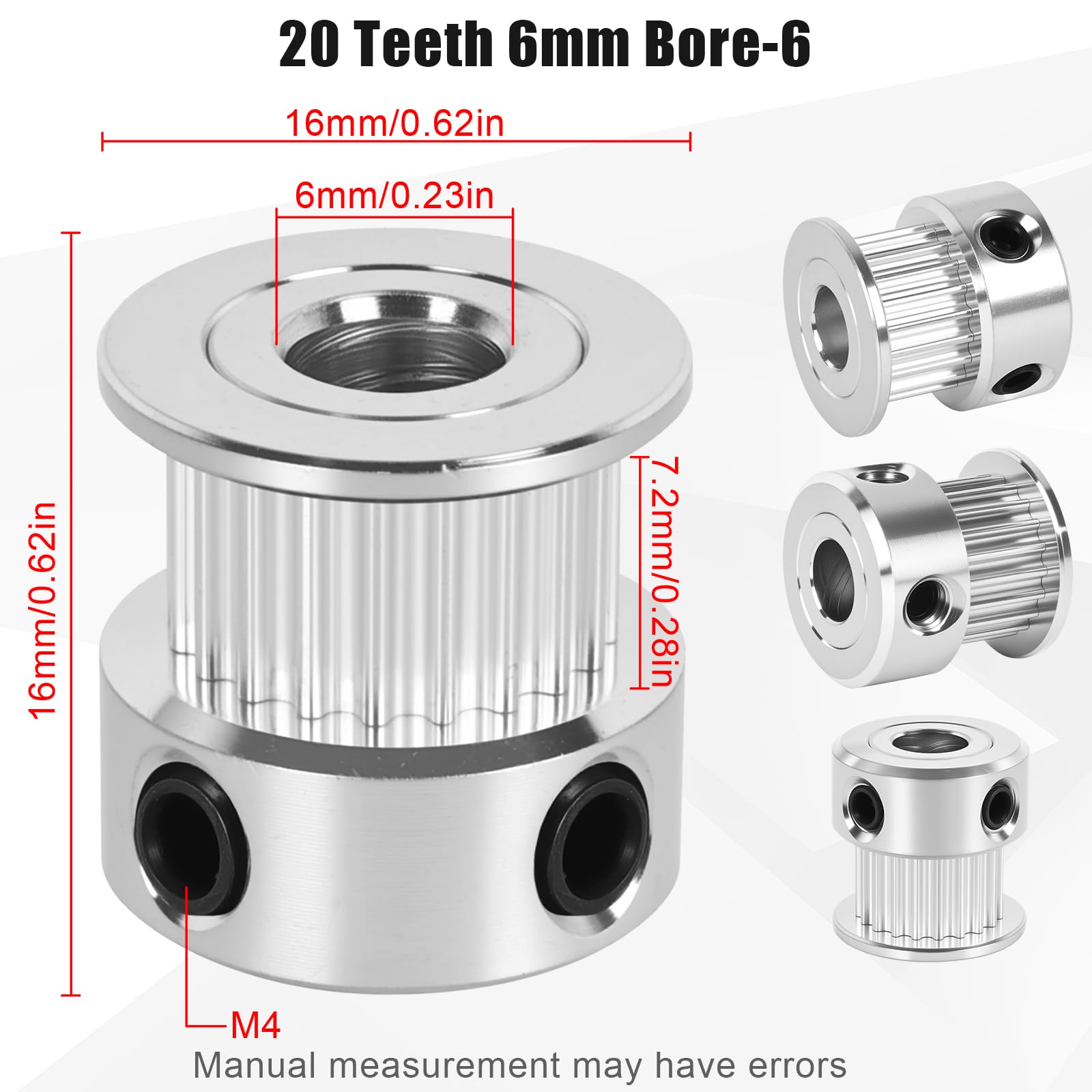 6 Pack GT2 Timing Belt Pulley 20 Teeth,6mm bore,synchronous Pulley — Amazon image 2