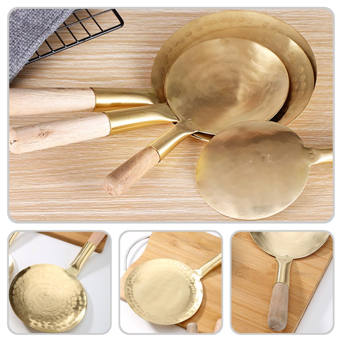 Cucchiaio da Cucina in Rame da 12 Cm per Servire Tofu, Mestolo Portatile Ergonomico per Uso Domestico e Ristoranti, Palette da Cucina Multiuso per Minestra e Riso
