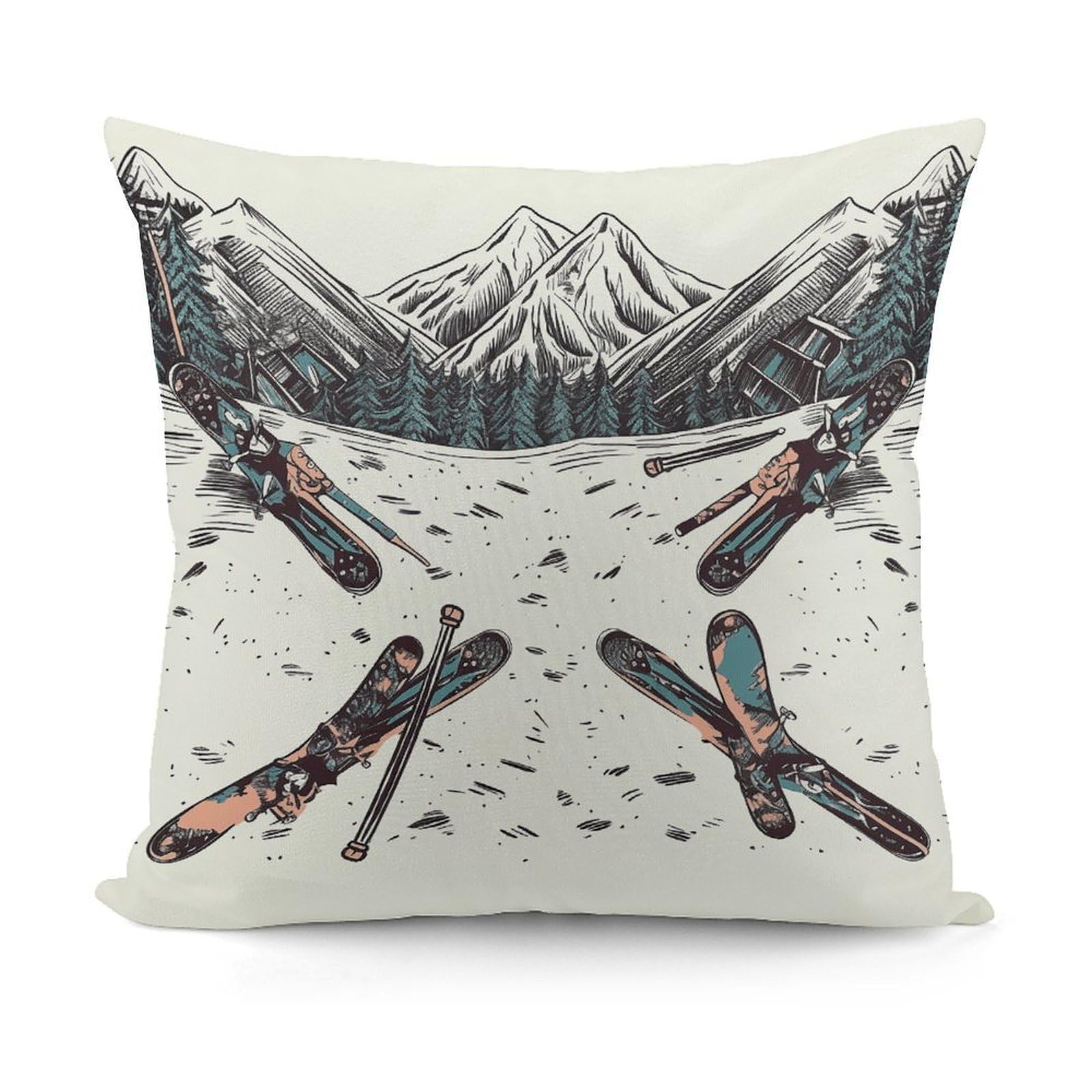 Adfgyerh Style Skiing With Gear Set Decorative Pillow Covers, Throw Pillow Covers Soft For All Seasons, Pillowcases For Couch Living Room Sofa Bedroom 18X18 Inch