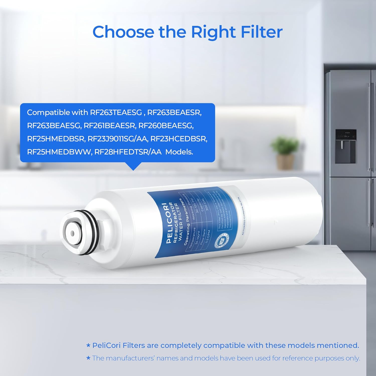 RF263TEAESG Water Filter, Compatible with RF263BEAESR, RF263BEAESG, RF261BEAESR, RF260BEAESG, RF25HMEDBSR, RF23J9011SG/AA, RF23HCEDBSR, RF25HMEDBWW, RF28HFEDTSR/AA Water Filter, 4 Pack