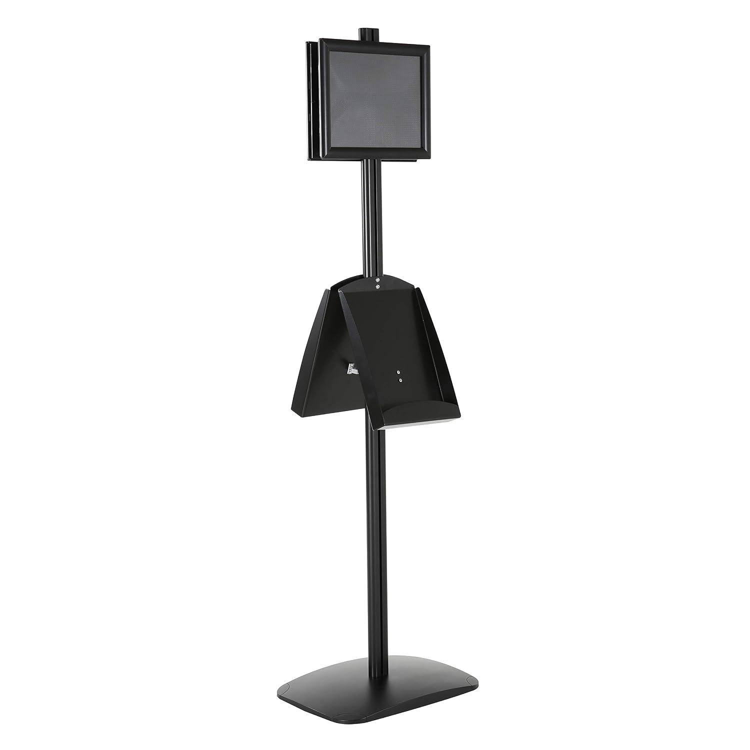 M&T Displays Free Standing Aluminum Display Stand Double Sided Document Brochure Sign Holder Front Loading Portrait Landscape Black Snap Frame 2x(8.5x11) and Metal Tray Shelf... - Image 5