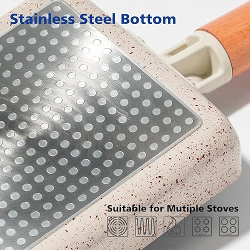 Miniatura 3 de Revestimiento de cerámica cuadrado japonés Tamagoyaki tortilla pequeña sartén, antiadherente rectangular huevo rollo pan con mango de madera