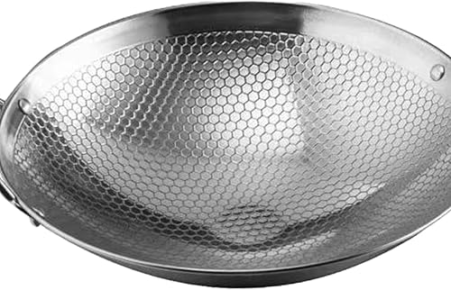 Miniatura 3 de KLKCMS Sartén de acero inoxidable, wok de fondo redondo, olla wok de doble oreja, olla antiadherente, sartén profunda, 8 pulgadas