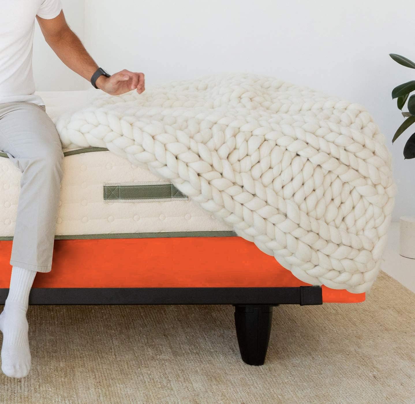 Box Spring Cover Full Size, Elastic Fabric Wrap Around 4 Sides Bed Skirt, Ultra Soft & Wrinkle Free, Sleek Alternative Replacing Bedskirts for Hotel/Home, Fits Box Springs up to 6", Orange