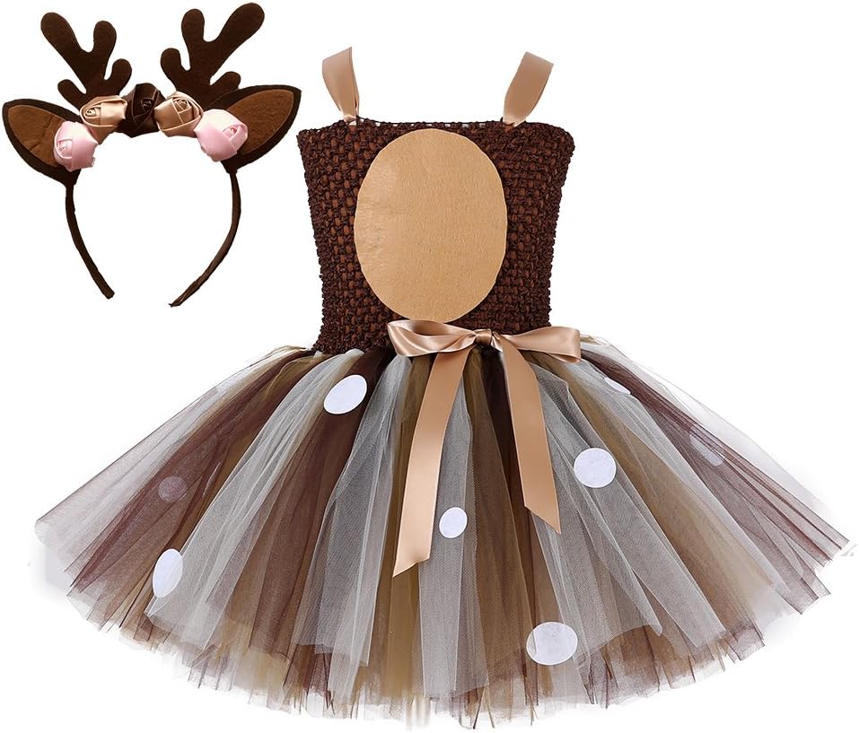 Tutu Dreams Halloween Animal Costumes for Kids Girls 1-10Y Reindeer Giraffe Tiger with Headband Halloween Dress Up Clothes