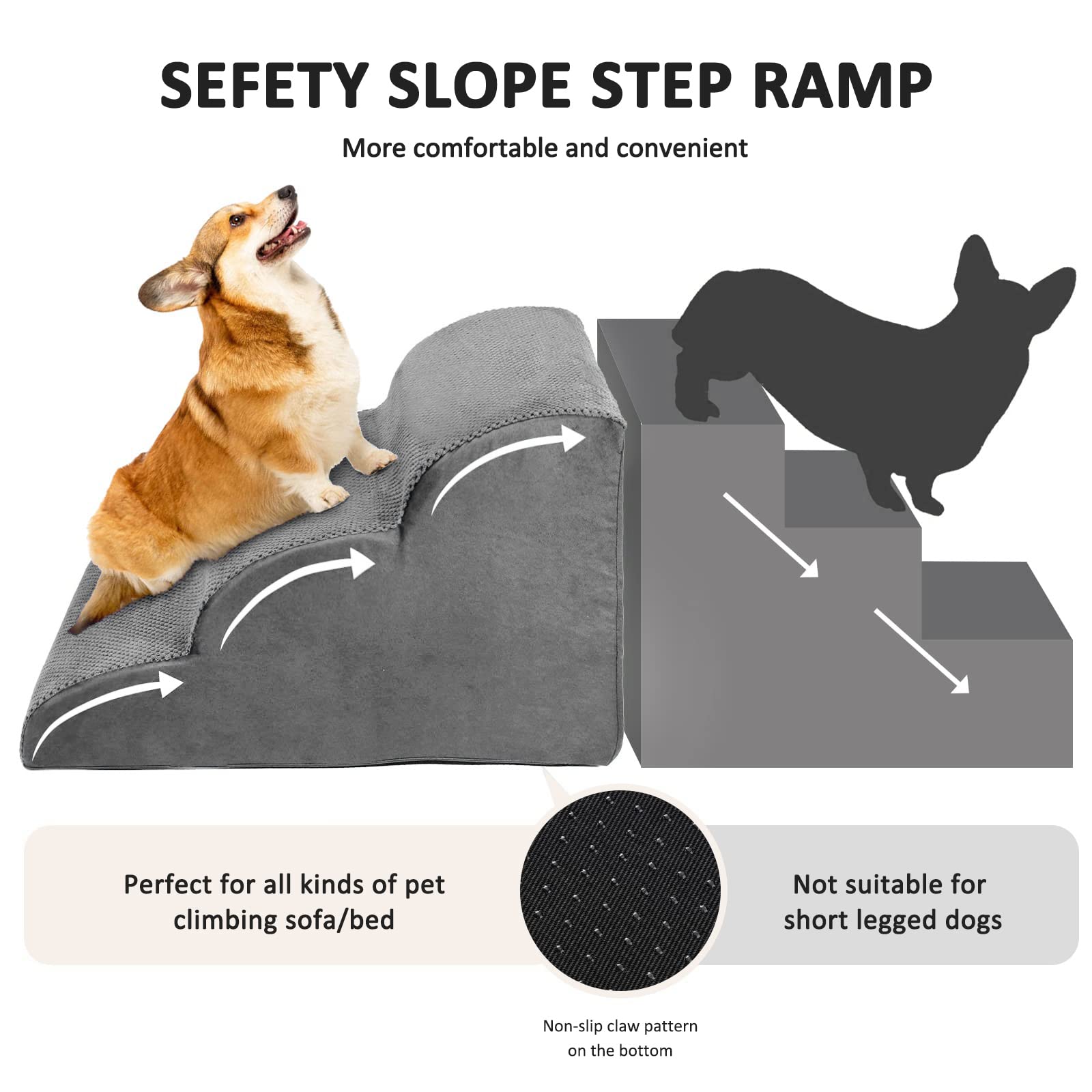 BOSERMEN Dog Stairs, Pet Stairs for Dogs and Cats, 3 Steps Dog Stairs for Bed and Sofa, Washable & Zippered Cover Pet Ramp, Non-Slip Pet Steps(Brown)