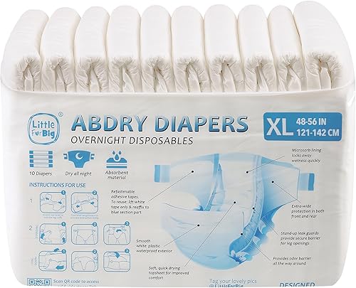 Miniatura 4 de Littleforbig Adult Diaper 10 Pieces - ABDry White Diapers (X-Large 48"-56")