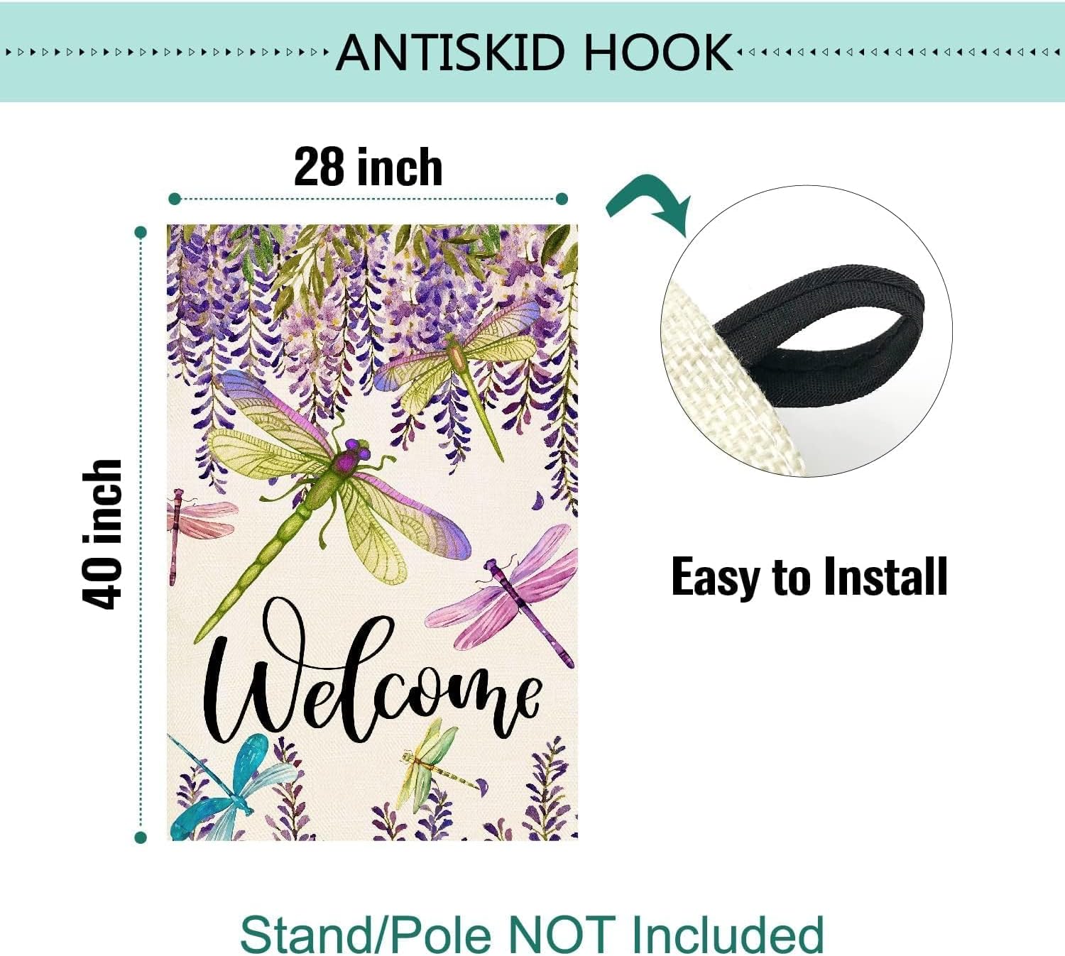 Baccessor Spring Summer Flower House Flag Wisteria Dragonfly Floral Welcome House Flag Burlap Double Sided Vertical Seasonal Farmhouse Wedding Yard Outdoor Decoration 28 x 40 Inch (Large) - Image 5