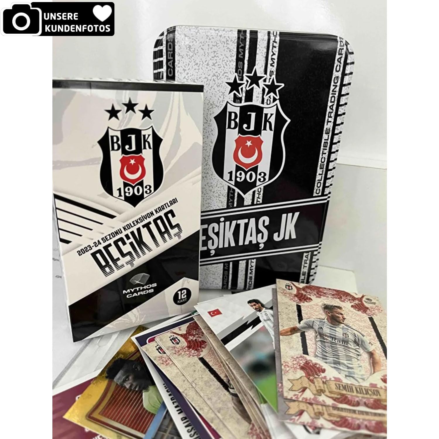Beşiktaş Mythos Cards Lot de 25 cartes à collectionner 2023/24 en métal avec 2 cartes numérotées, licence officielle, cadeau de saison de football Besiktas BJK