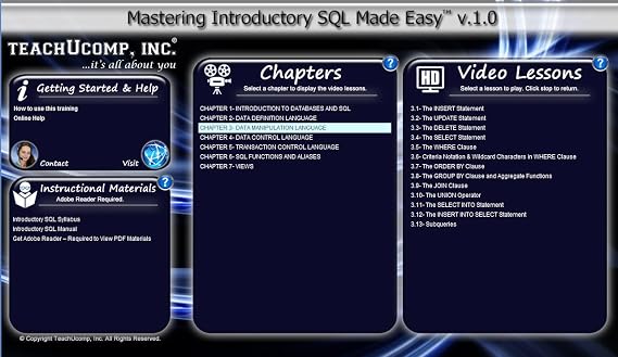 TEACHUCOMP Video Training Tutorial for Introductory SQL- Structured Query Language DVD-ROM Course and PDF Manual